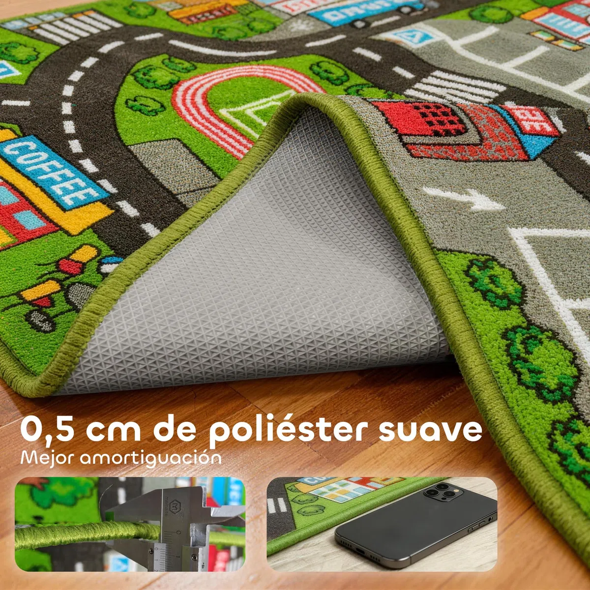 AIYAPLAY Alfombra Infantil, Carretera de Ciudad, 160x100 cm, Alfombra Educativa Antideslizante para Gateo y Jugar con Coches, para Salón y Dormitorio, Textura Suave