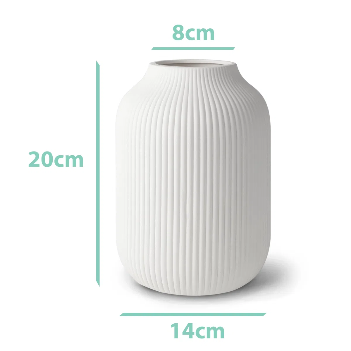 flature Jarrón de cerámica con ranuras - Florero impermeable en blanco mate para flores frescas, flores secas, hierba de las pampas, jarrón grande de 20 cm de alto como regalo, decoración para sala de