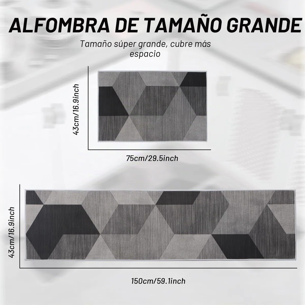BWBIKE Juegos de alfombras de Cocina Alfombras de pie Lavables 2 Piezas Juegos de alfombras de Piso Antideslizantes de Microfibra, 43 x 75 cm + 43 x 150 cm, Rombo-Rejilla