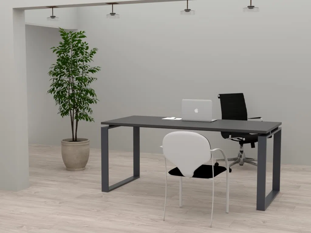 Mesa de Oficina con Estructura de Marco Cerrado Gris Grafito, para teletrabajo, despachos, Sala de Estudios y Ordenadores. con Gran amplitud para Dar más Comodidad. (Roble Azabache, 160x80)