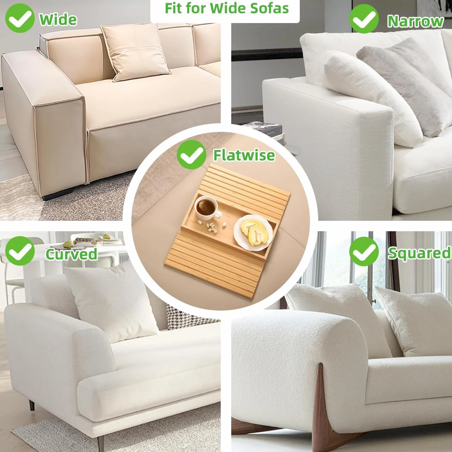 Bandeja de Brazo para Sofá con Alfombrillas para Tazas, Mesa de Brazo de Sofá Plegable, Madera Antideslizante para Aperitivos, Mando, Tazas