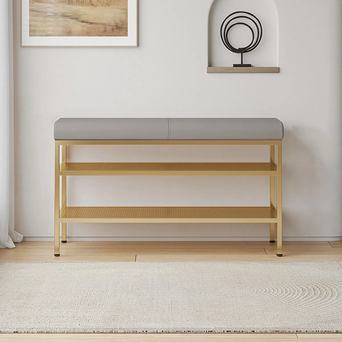 Banco zapatero de entrada con almacenamiento, gabinete de zapatero, elegante asiento de entrada y solución de almacenamiento para sala de estar, dormitorio, no necesita instalación