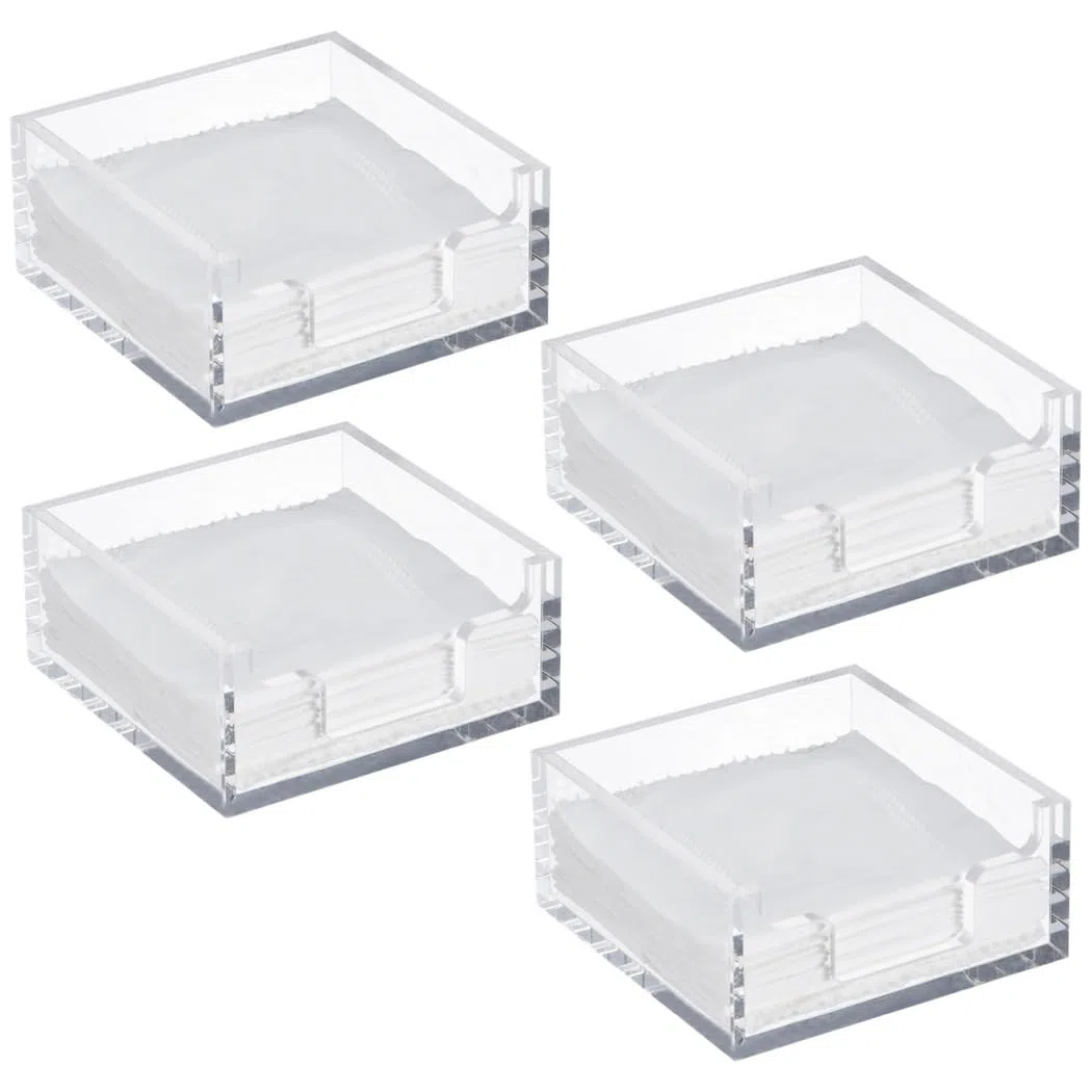 4 servilleteros cuadrados acrílicos para cóctel, dispensador de servilletas de 4 x 4 pulgadas para cocina, baño, bar y restaurante