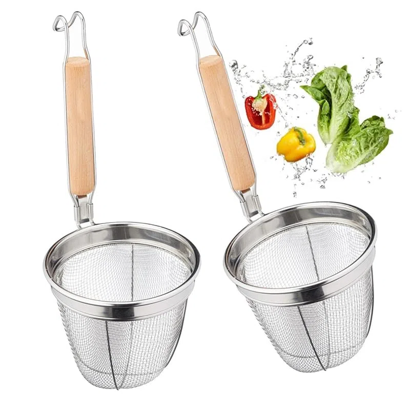 Tamiz de Fideos YouXiaor 2PCS Espaguetis Filtro Fideos Pasta Bola Masa Colador Acero inoxidable Cesta Fideos Multifunción Cesta Cocina Colador Drenaje Colador cocina Gadgets Madera Fideos Colador