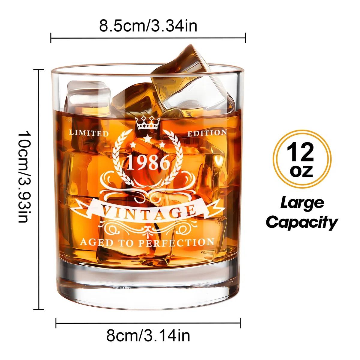LIGHTEN LIFE Regalos de cumpleaños número 40 para hombres, 340 ml, vaso de whisky de 1985 en valiosa caja de madera, vaso de bourbon de 40 cumpleaños para papá de 40 años, marido, amigo, ideas de