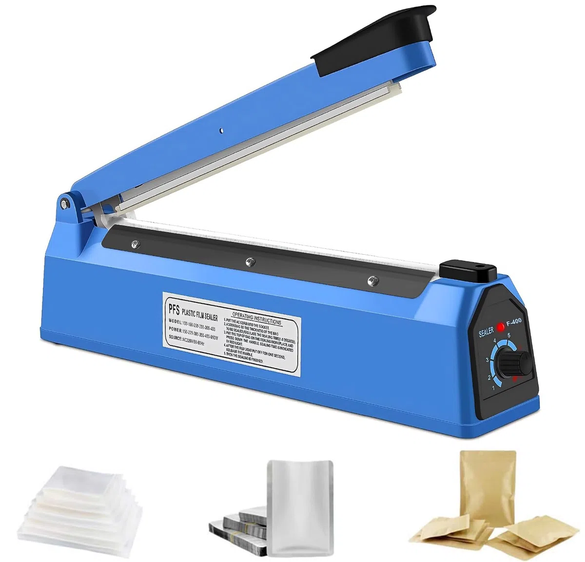 SINZUX Máquina selladora, Eléctrica Manual De Alimentos Pulso Sellador Térmico Rápido,Para Selladora de Bolsas de Plástico PP y PE (200mm)