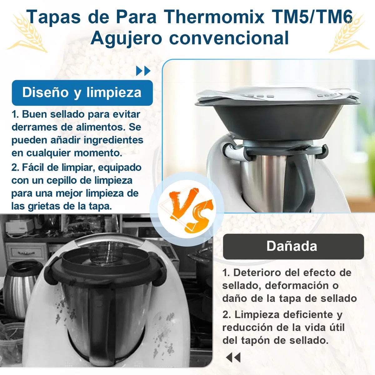 Tapa para Thermomix TM5 Tapa Incluye Junta de Silicona Tapa para Olla Robot de Cocina Meister para Thermomix TM6 Buen Efecto de Sellado Incluye Paño de Cocina y Cepillo de Limpieza XX