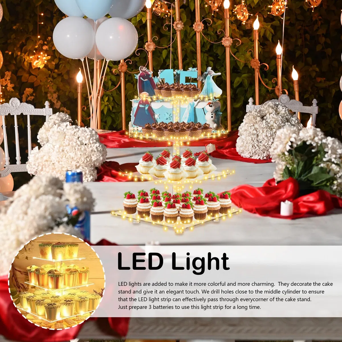 Soporte Para Tartas, 4 Nivele Soporte Cupcakes AcríLico Soporte Para Magdalenas Transparente Cake Stand Led Soporte Para Tartas Para DecoracióN De Fiestas En Barra De CumpleañOs