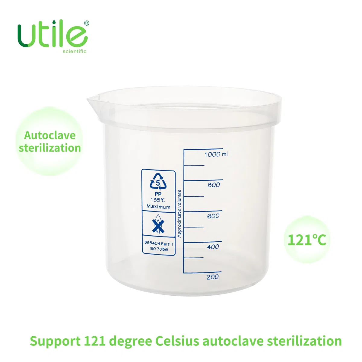Utile Juego de vasos de precipitados de plástico, 2 unidades de 1000 ml con escala impresa azul, vasos de medición graduados de polipropileno, 4007.0281.02