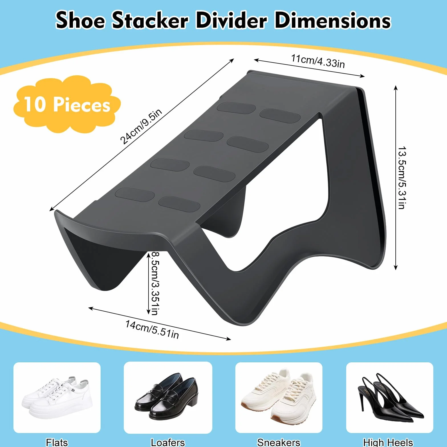 10pcs Organizador Zapatos, Antideslizante Organizador de Zapatos para Armario, Guarda Zapatos Armario de Plástico PP, Ahorro de Espacio Shoe Organizer Exhibidor para Zapato Tacón Zapatillas (Gris)