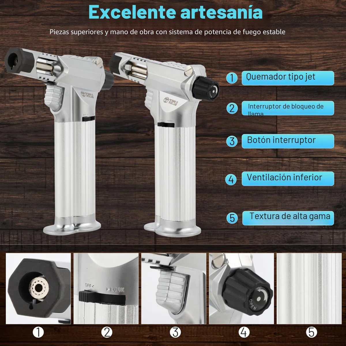 Todo metal, soplete de soldadura, quemador de butano de cocina profesional con bloqueo de seguridad, llama recargable ajustable multiusos, recargable para barbacoa, al aire libre, hornear, artesanía y
