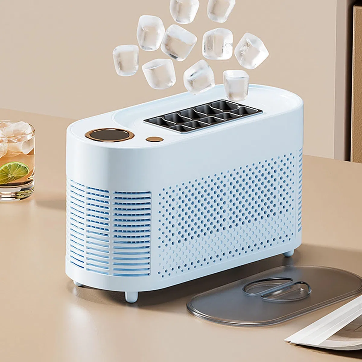 Máquina de Hielo de 12 V, Compacta, de Doble Alimentación, con Tiempo de Fabricación de 10 a 15 Minutos, Portátil, con Caja Automática y Cesta de Fácil acceso. Mini Máquin (Enchufe de la UE)