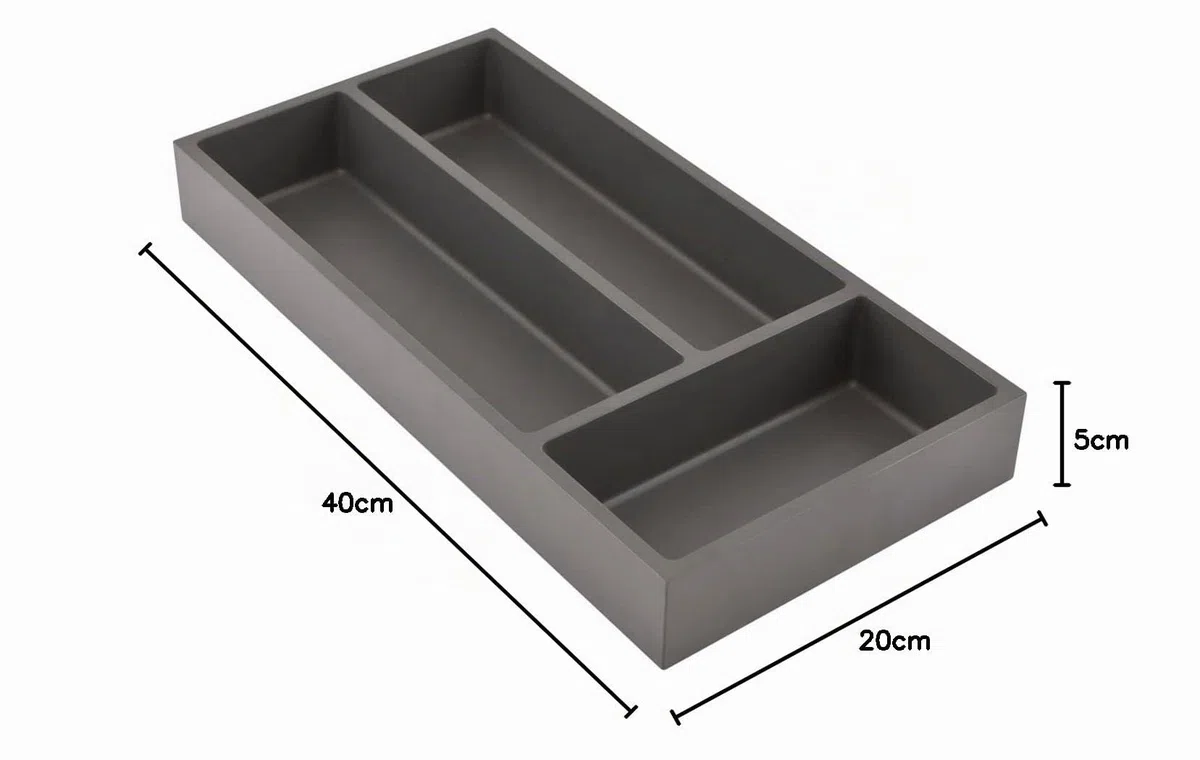 NINKA Connect 2287.90 10111 - Organizador de cajones (3 compartimentos, 40 x 20 x 5 cm, plástico gris oscuro, plata, 400 mm)