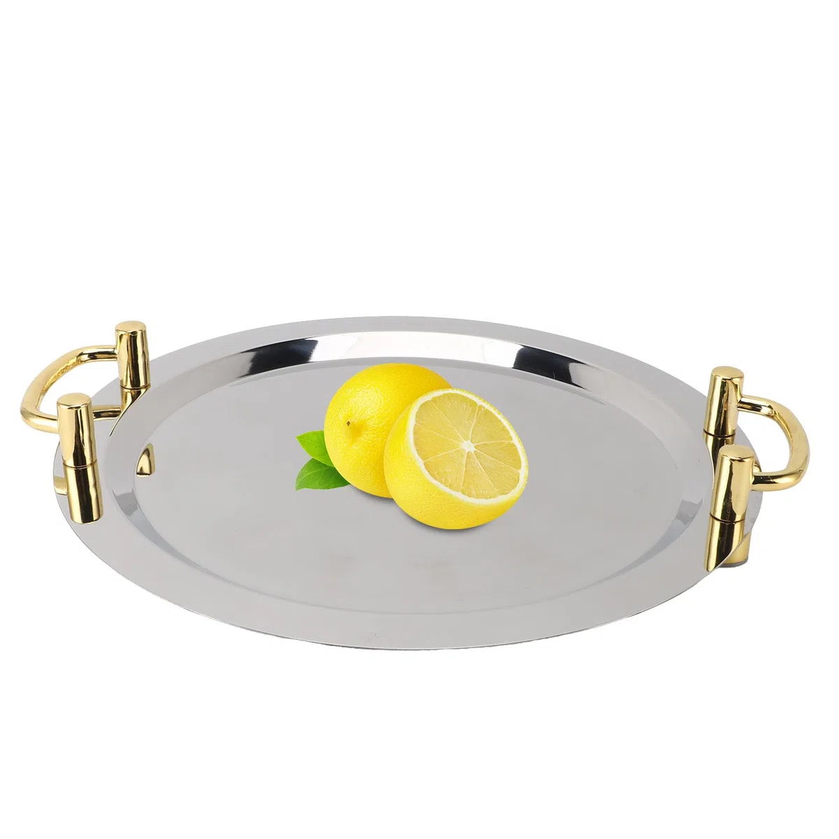 Cocoarm Bandeja para Servir de Acero Inoxidable, Bandeja de Acero Inoxidable 304 con Superficie de Espejo y Dorado, Plato de Cena de Borde Liso para Servir Mesa de Restaurante Buffet de Hotel