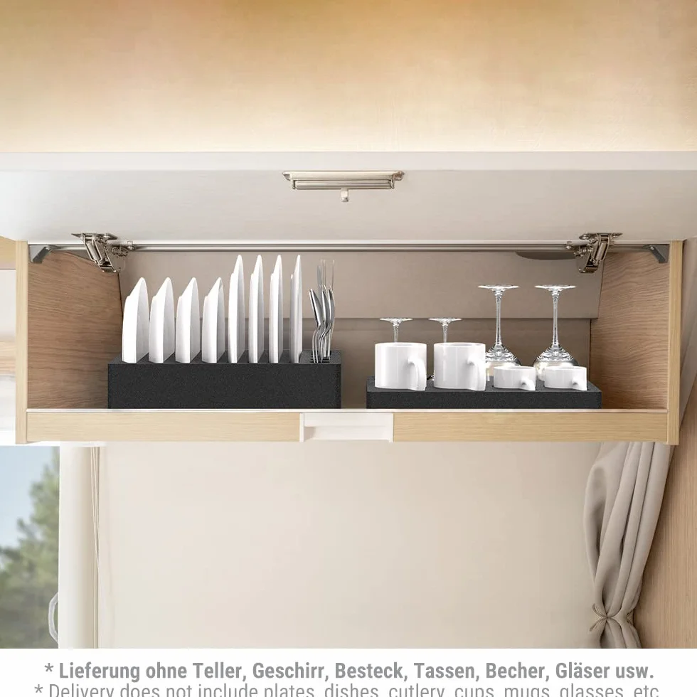Siegvoll Juego de Soporte de Vajilla y Vasos de Espuma, Soporte para Cubiertos para 8 Platos + 8 Tazas (Compatible con Más Tamaños), para Camping, Caravanas, Autocaravanas y Barcos