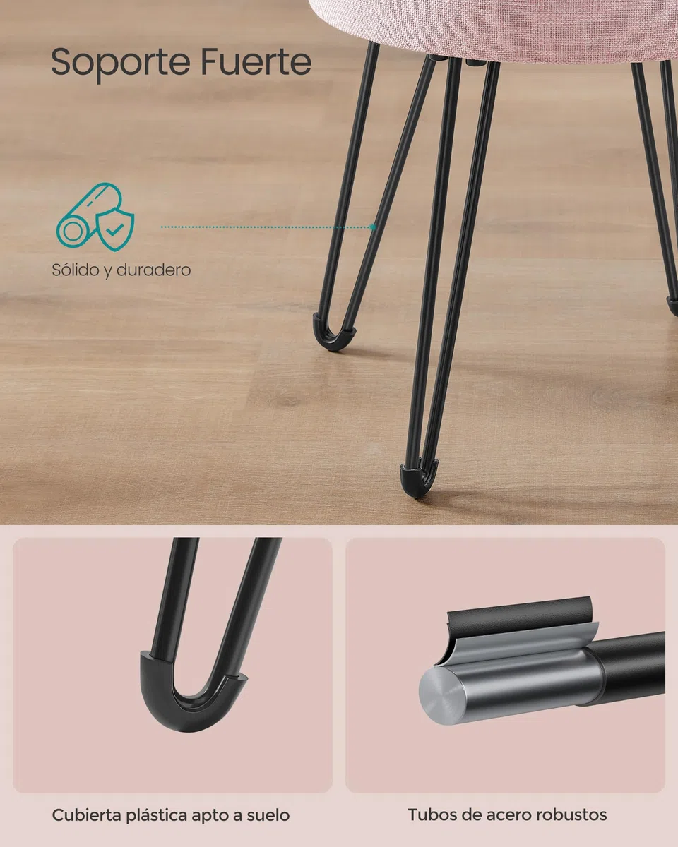 SONGMICS Puff Almacenaje, Baul Almacenaje, Banco Almacenaje Redondo, Taburete de Tocador, 39 x 44,1 cm, 4 Patas de Metal, Asiento Acolchado, Rosa Jalea LOM002R01