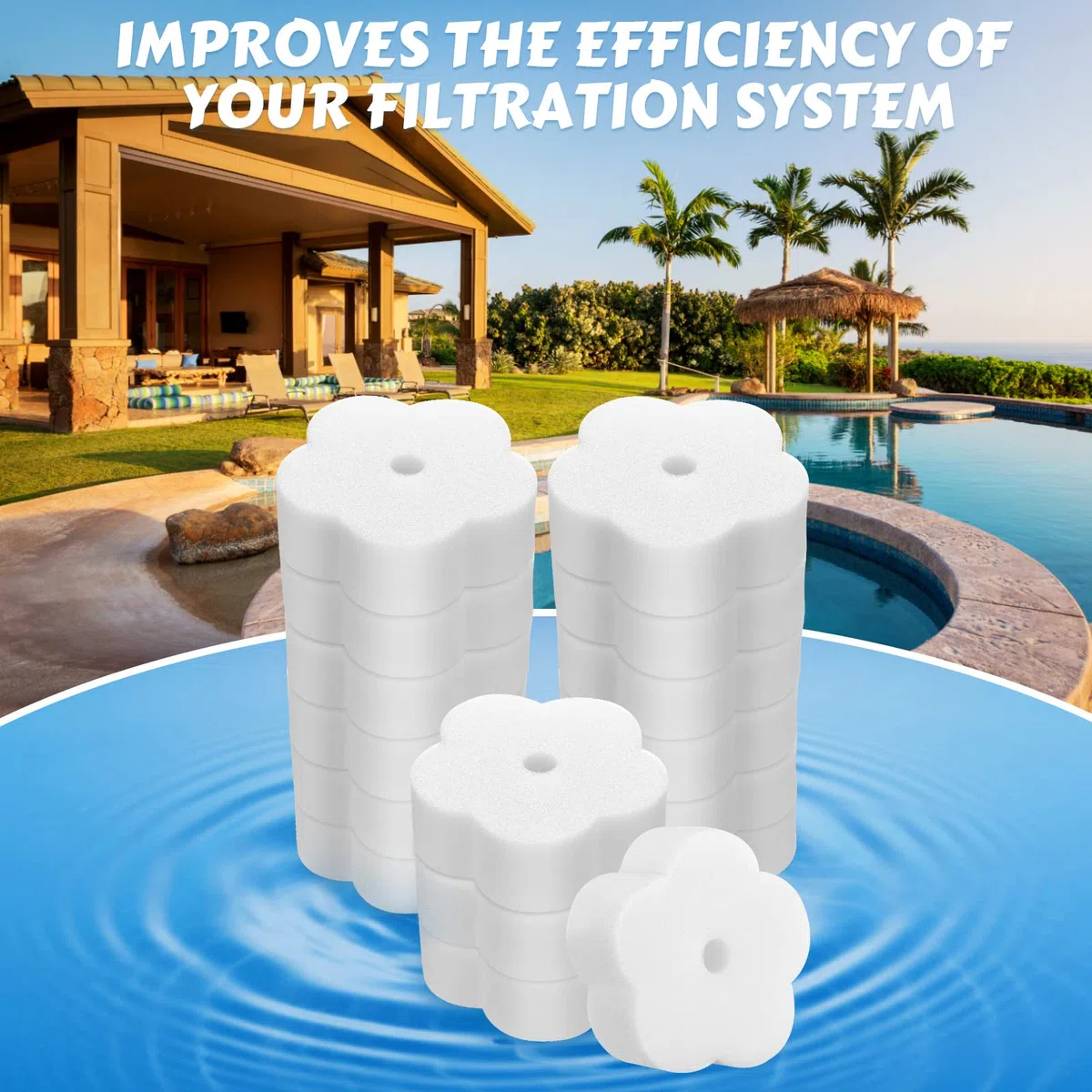 40 Esponjas de Escoria Absorbente de Aceite Herramientas de Limpieza de Esponja de Aceite Esponja de Escoria de Filtro para Bañera de Hidromasaje, Piscinas y SPA (Estilo Florete)