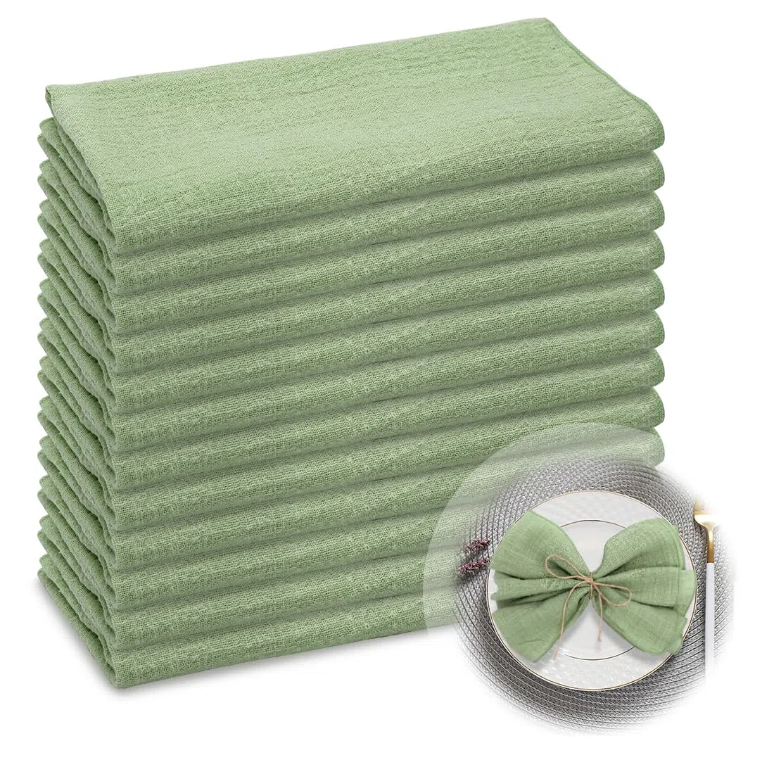 RANJIMA Servilletas de Tela, 42x42cm 100% Algodón Servilletas de Tela Rústicas Grandes para Navidad Cumpleaños Bodas Bautismo Decoración de Mesa Paquete de 12Pcs,Verde Salvia