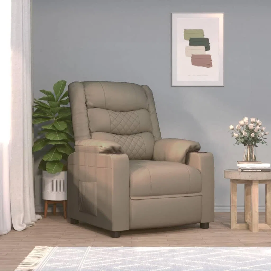Sillón de relax eléctrico de piel sintética marrón capuchino con 3 posiciones y mando a distancia de 2 botones, asiento acolchado grueso y marco de madera y metal resistente para mayor