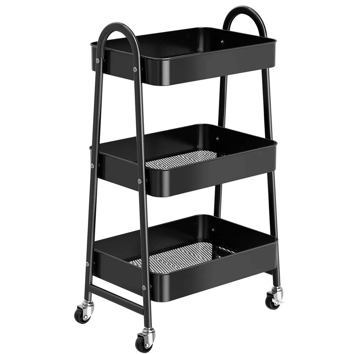 Carrito de Almacenamiento de Metal, Carro de Cocina Metalico con Ruedas, Carrito Auxiliar Multiuso 3 Niveles, Ideal para Frutas, Verduras, Cocina, Salón, Blanco