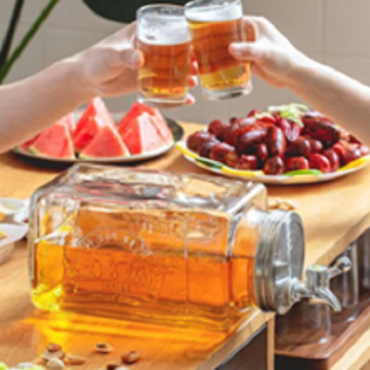 Dispensador de Bebidas con Grifo 3L, Recipiente Transparente de Cristal, Botella Bebidas de Vidrio con Tapa y Cierre Giratorio, Resistente al calor - Longitud 32.5 x Profundidad 13.5 x Altura 32.5cm