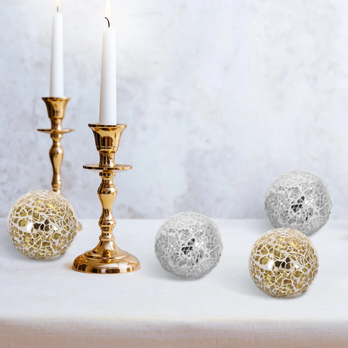SEWACC Bolas De Cristal Decorativas De Mosaico 3.1 Pulgadas 2 Piezas Adornos Esféricos para Centro De Mesa Decoración Moderna para Hogar Y Eventos