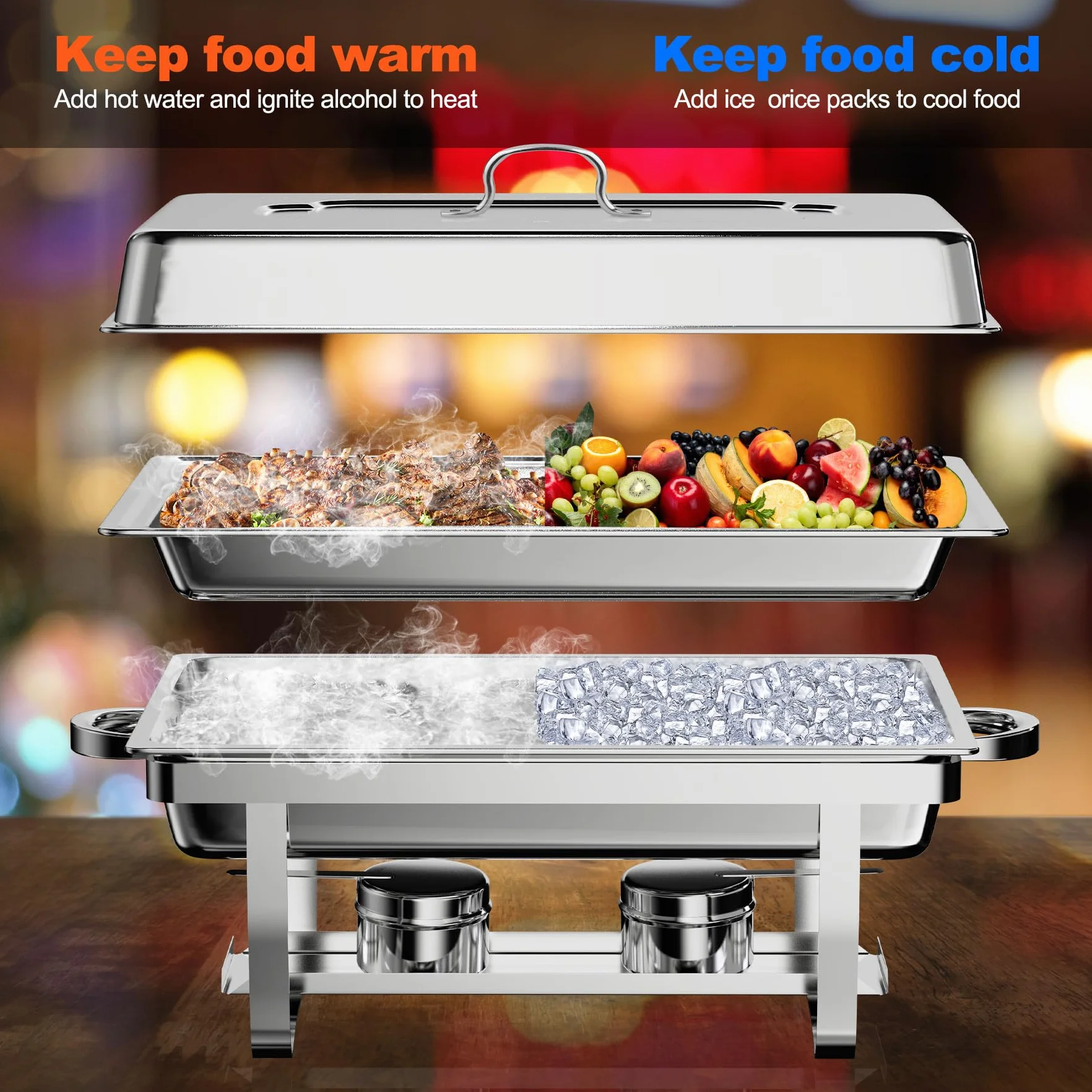 Juego de 2 Calentadores de Comida para Buffet, Chafing Dish, Calentador de Buffet de Acero Inoxidable, para Fiestas, Catering, Banquetes, para Catering, Eventos y Fiestas