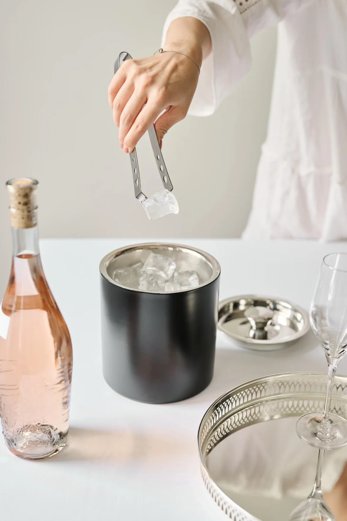 EDZARD Cubitera Pearl (H 16 cm, Ø 15 cm), de Doble Pared, Acero Inoxidable Negro Mate con Tapa, para Cubitos de Hielo - contenedor de Hielo, Recipiente para Hielo, Accesorios Bar