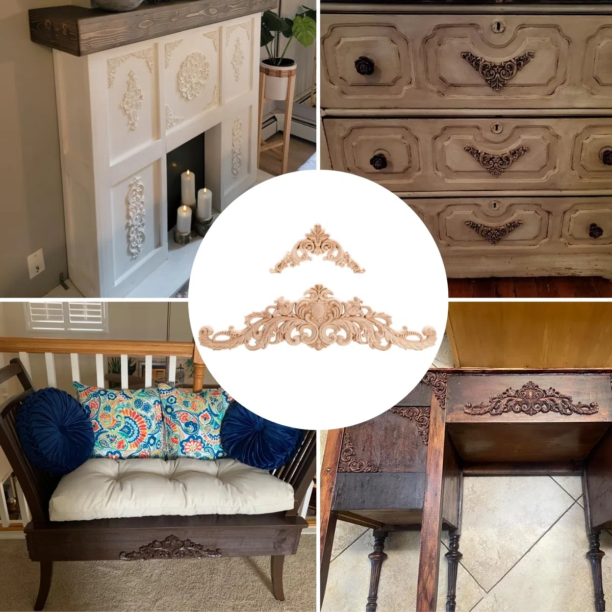 Coloch 12 apliques de madera, adornos decorativos de madera tallados sin pintar, para cama, puerta, armario, tocador, decoración de muebles, 2 tamaños