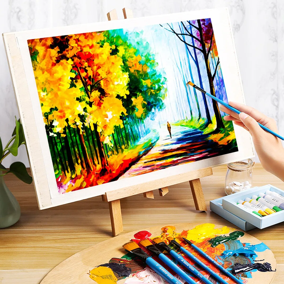 4 caballete de madera, 40 cm, caballete de madera pequeño, soporte de lona, caballete para pintura, arte infantil, artesanía, plegable y altura ajustable