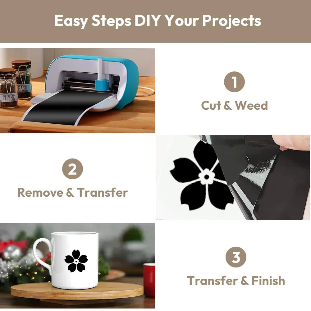 Vinilo inteligente permanente para Cricut Joy, 4 rollos de vinilo adhesivo inteligente permanente, 14x200cm, rollos de lámina de transferencia, juego de láminas de vinilo para plotter para tazas DIY