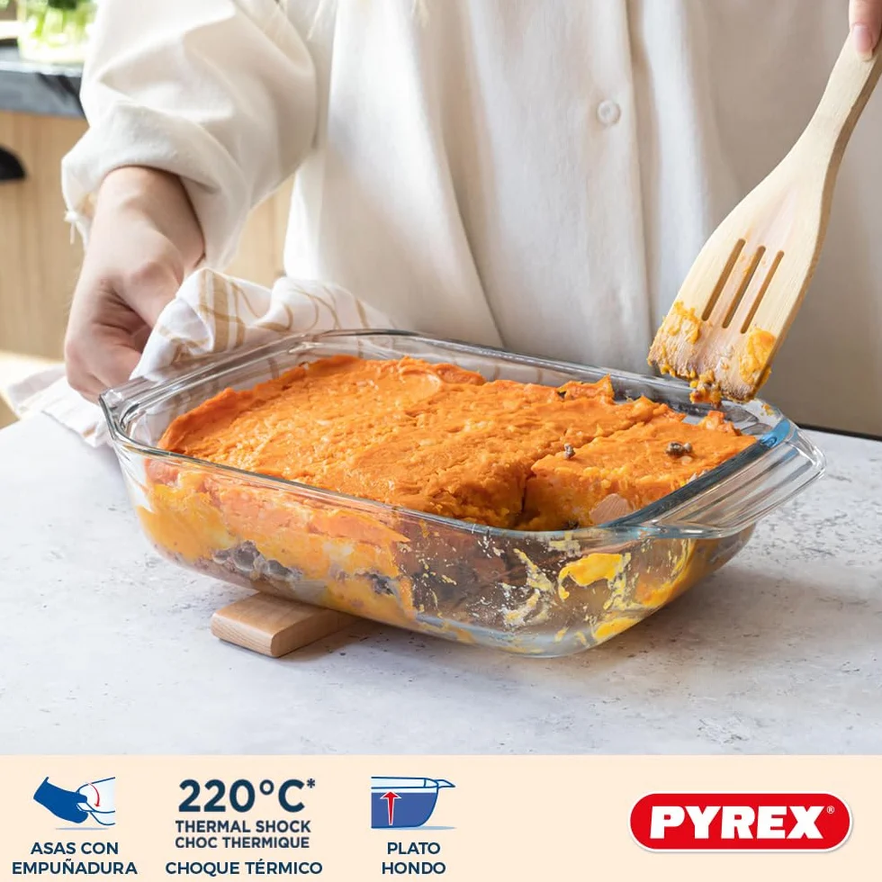 Pyrex - Juego de 3 platos de horno rectangular para 2 a 6 personas, 3 tamaños, vidrio borosilicato, asas anchas, resistencia extrema, compatible con lavavajillas