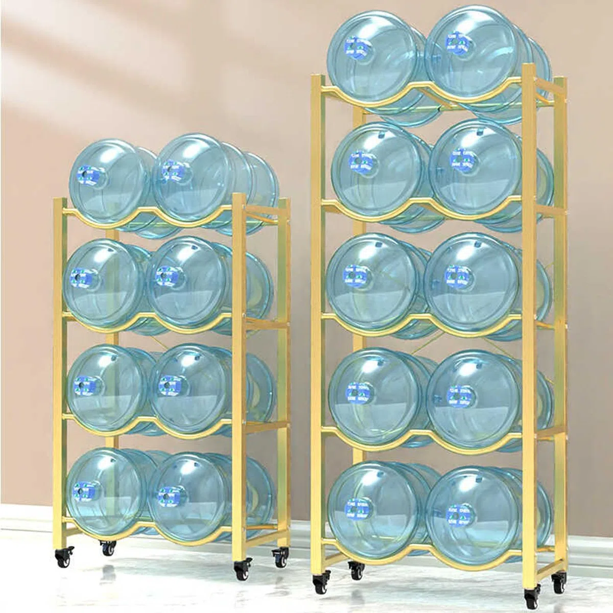 Soporte para jarra de agua resistente con 4 ruedas – Estante portátil de almacenamiento para botellas de agua para dispensadores de enfriadores y uso en oficina/gimnasio – niza tu espacio de manera