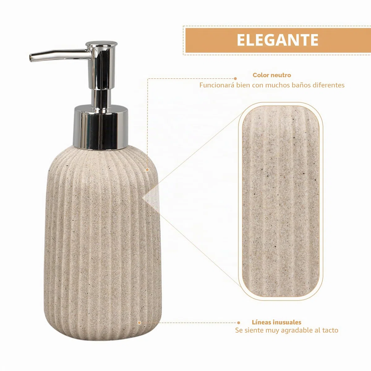 Tefola Juego de Baño de Resina de - 4 Piezas - Botella de Loción de 250 ml, Vaso para Enjuague Bucal, Soporte para Cepillo de Dientes, Jabonera - Juego de Accesorios de Baño - Beige