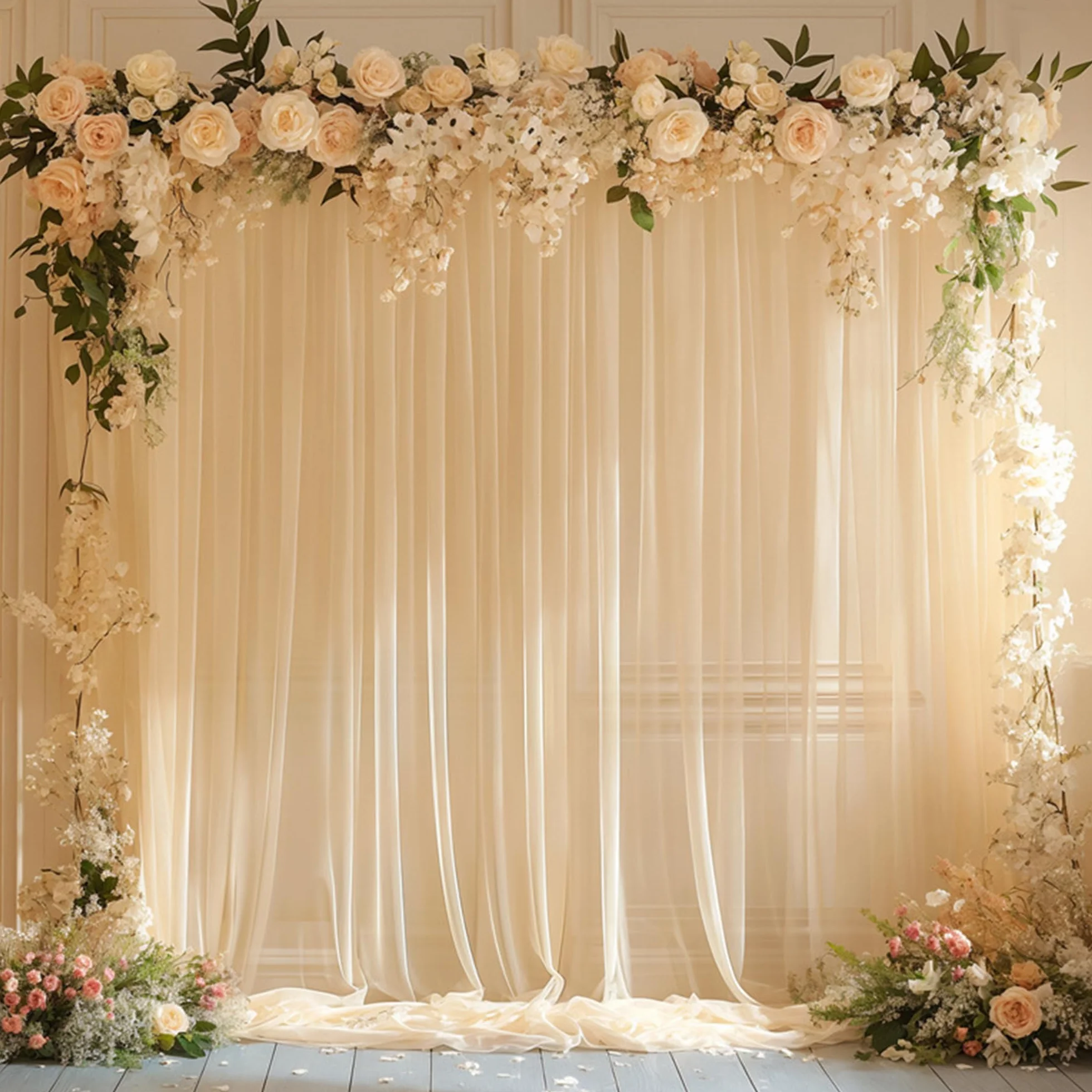 Cortina de Arco de Boda, Cenefa de Boda Cortinas con cenefas, Cenefa Transparente decoración a Mano alzada, Fondo de, para fotografía Fiesta cumpleaños (Marfil, 0,75 x 8 m)