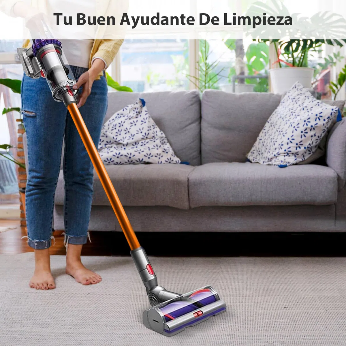 Tubo de Extensión Rígido para Dyson V7 V8 V10 V11 V15, con Conexión Rápida y Dos 2 en 1 Cepillos, Naranja
