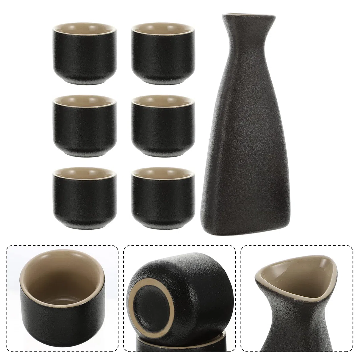 Juego de Sake de Cerámica Y Tazas de Sake Japonés Juego de Sake de Porcelana Botella Tokkuri Y Seis Tazas de Sake Ochoko Juego de Sake para Servir en Casa O Restaurante