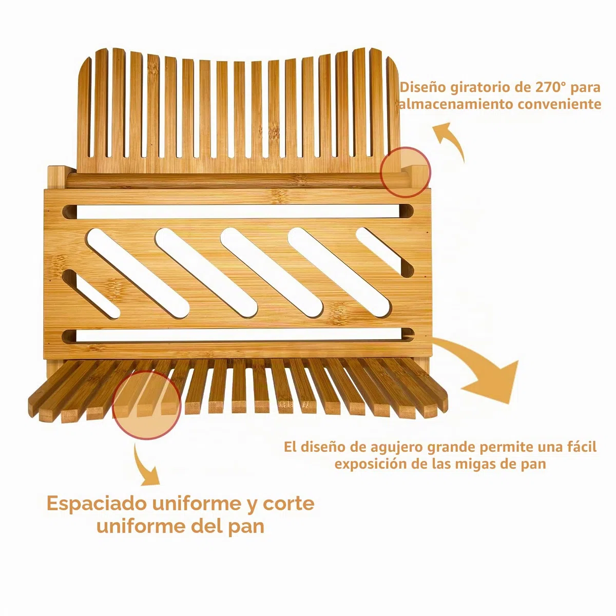 Cortadora de pan plegable de madera de bambú de 35 × 20 cm, grosor compacto y ajustable, con bandeja para migas - Grosor de 3 rebanadas para pan