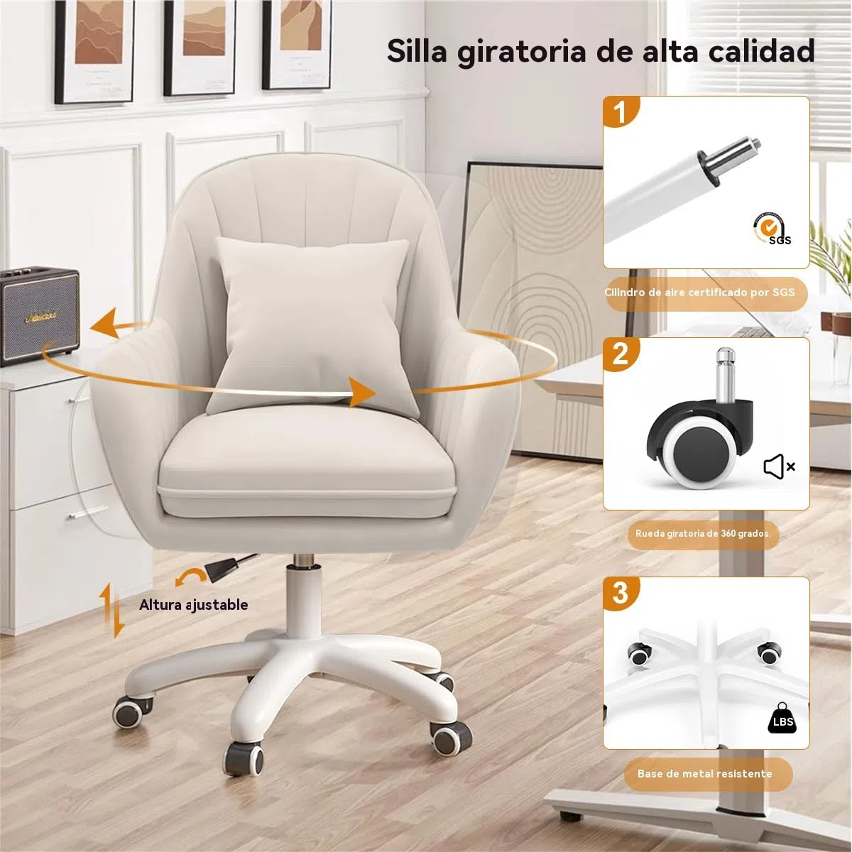 Silla de Oficina para el hogar Sillas de Terciopelo para tocador Silla de Maquillaje con Ruedas Sillas de Ordenador con Respaldo Medio Silla giratoria pequeña con Ruedas y Altura Ajustable