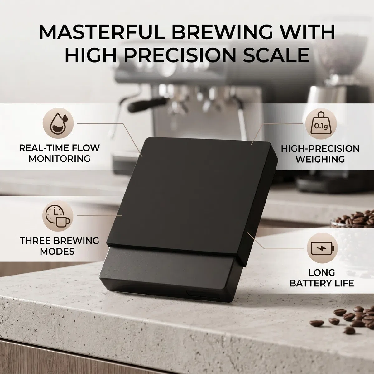 Qcwwy Otras Herramientas para Hornear Accesorios Báscula de Cocina Digital con Pantalla Clara 3 Modos de Preparación 700 MAh Peso de Cocina Recargable Antideslizante para Verter sobre Granos de café