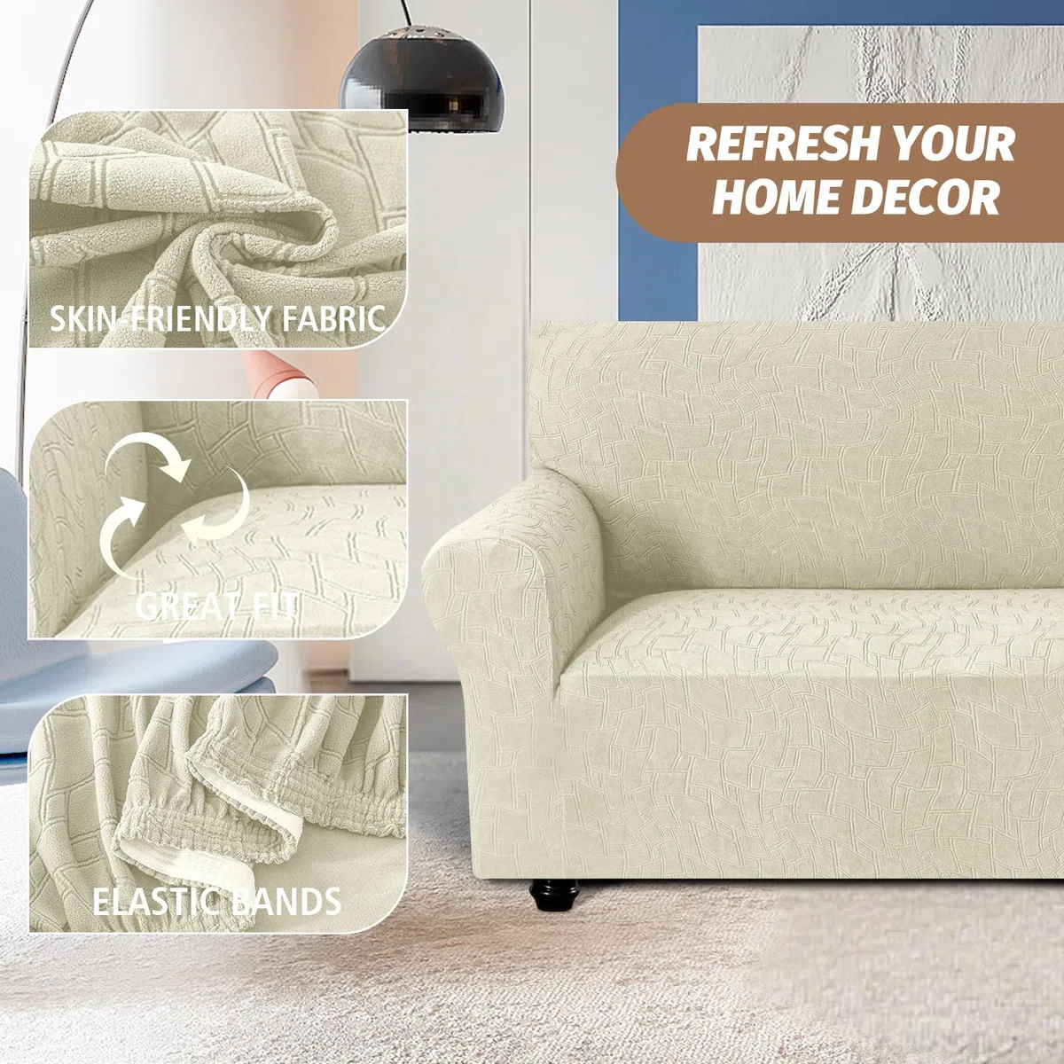 Ystyle Funda Sofa 2 Plazas, Couch Cover Elasticas, Funda para Sofa Antiarañazos Gatos, Forros para Sofas Antideslizante, Protector Sofa Antimanchas Lavable Anti Perros, Beige