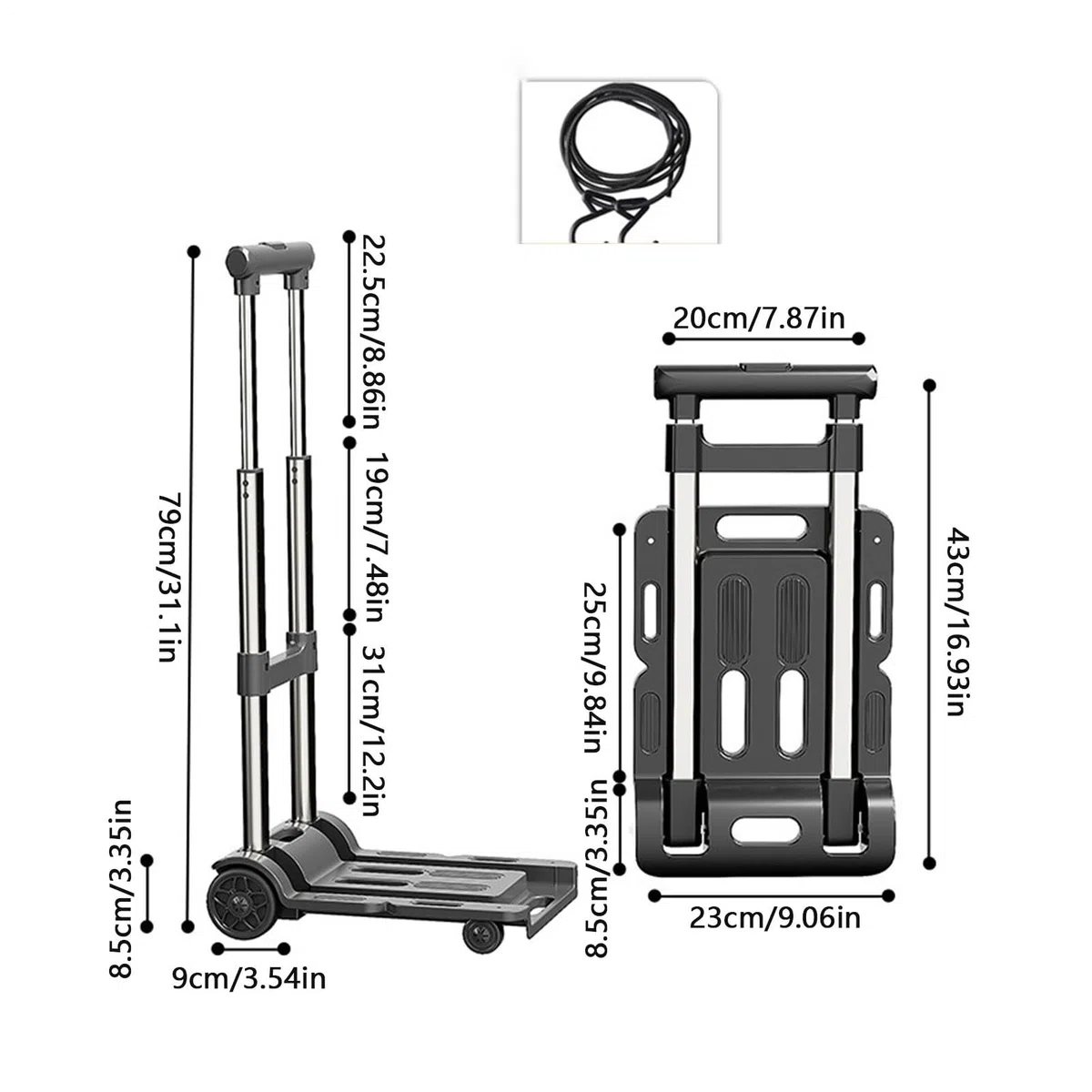 Carretilla De Mano Plegable Carretilla Portátil con Ruedas Rodantes y | Carretilla De Mano Plegable Con Altura Ajustable para en Garaje, Transporte, Compras, Supermercado