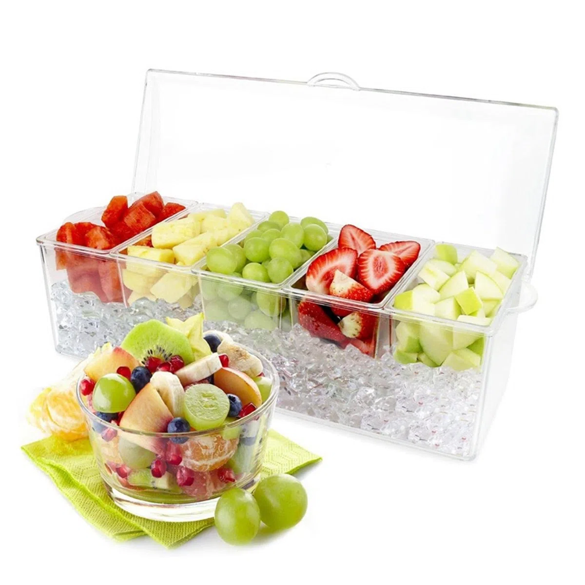Condimentos 5 Compartimentos - Bandeja Condimentos con Cámara Hielo | Hielo Refrigerada Condimento Contenedor Servir,Bandeja Enfriar para El Hogar Trabajo O Restaurante