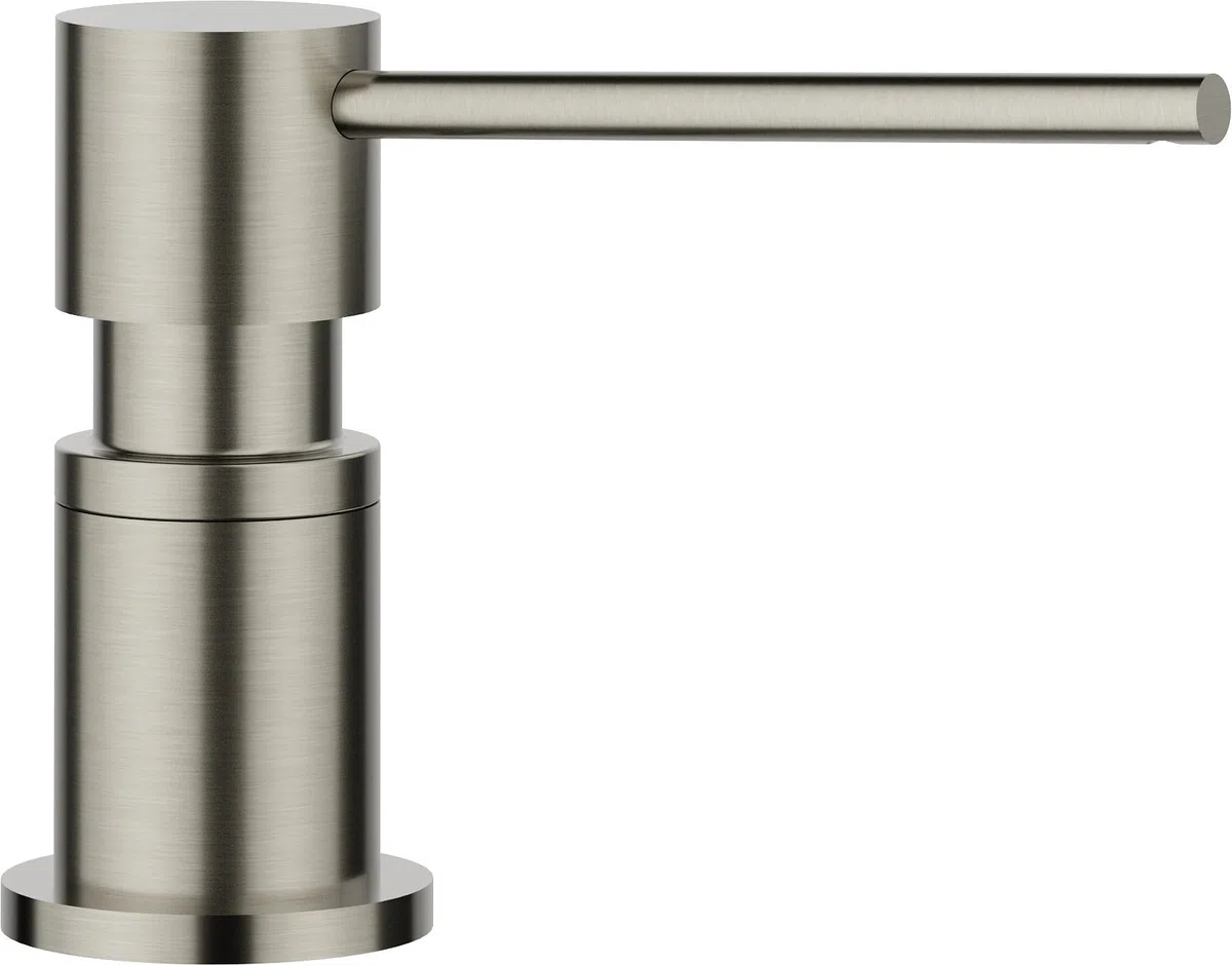 BLANCO Lato - Dispensador de detergente (Satinado, Apto para Todos los grifos de Cocina BLANCO, fácil de llenar Desde Arriba, Fregadero, dispensador de jabón, Requiere Orificio de 35 mm, Capacidad de