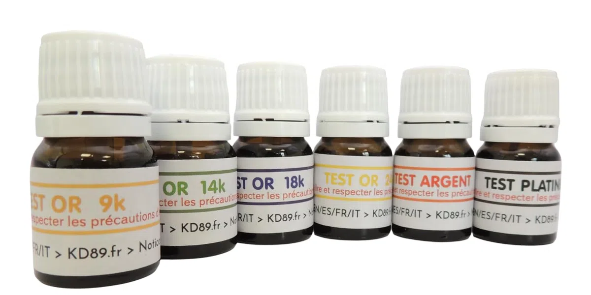 PROMO: probador de oro de 9,14,18,24K quilates + plata + platino - Kit de 6 viales listos para usar + probador de plata + probador de platino + piedra de toque natural de 45 x 40 mm + guía de