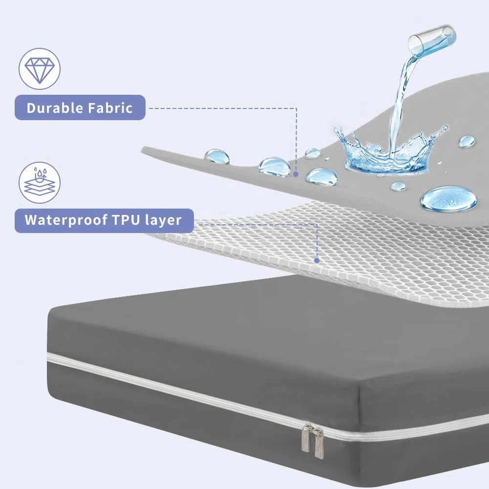 DUJUIKE Funda de colchón Impermeable, Protector de colchón con Cremallera, Impermeable, Suave, Resistente a chinches y ácaros del Polvo, hipoalergénico, Lavable a máquina (Gris, 90 x 190 x 30 cm)