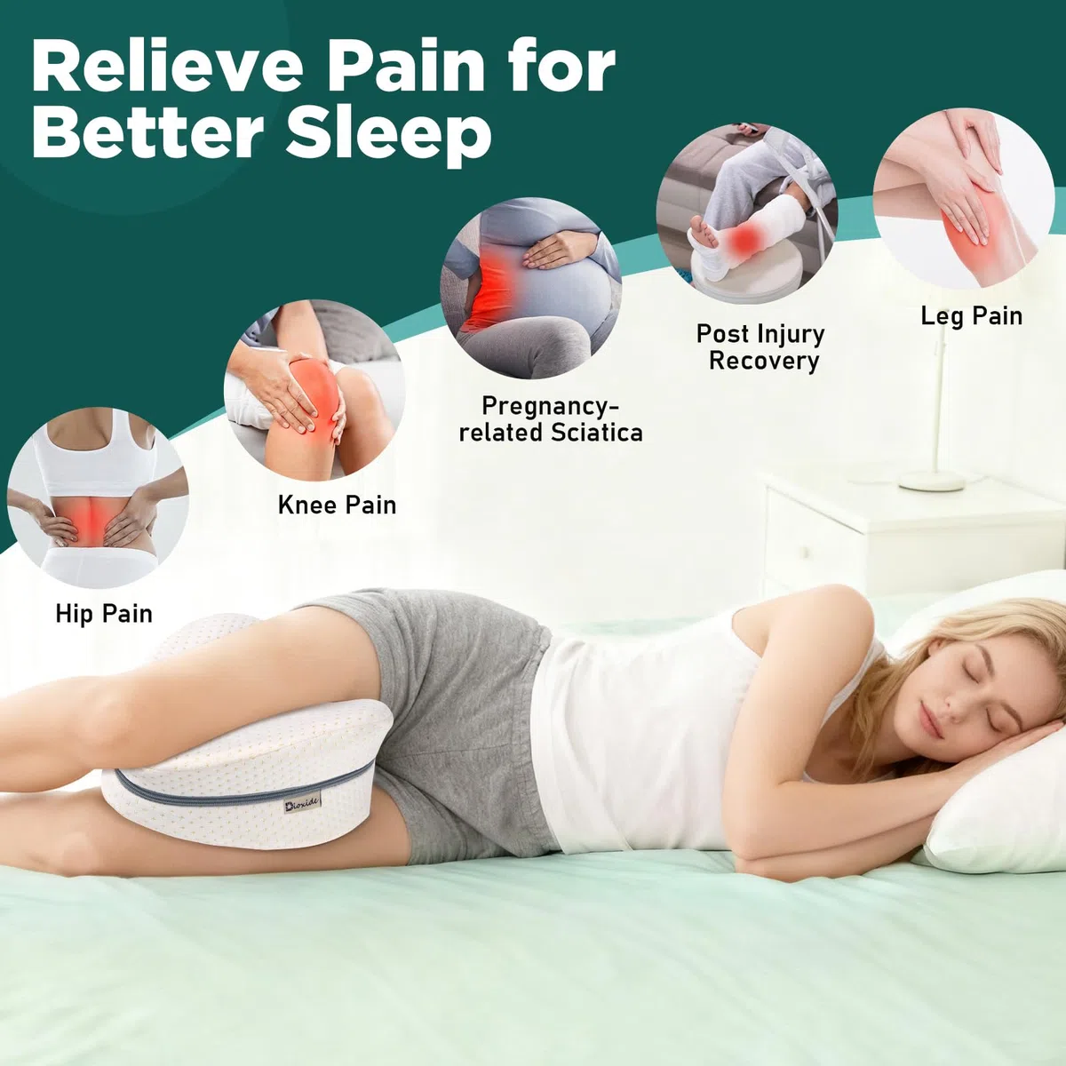Dioxide Almohada Piernas Dormir, Almohada Rodillas para Dormir con Almohada para Piernas para Dormidores Laterales,Cojín de Soporte Pélvico para Piernas,Rodillas,Caderas,Espalda y Embarazo(Blanco)