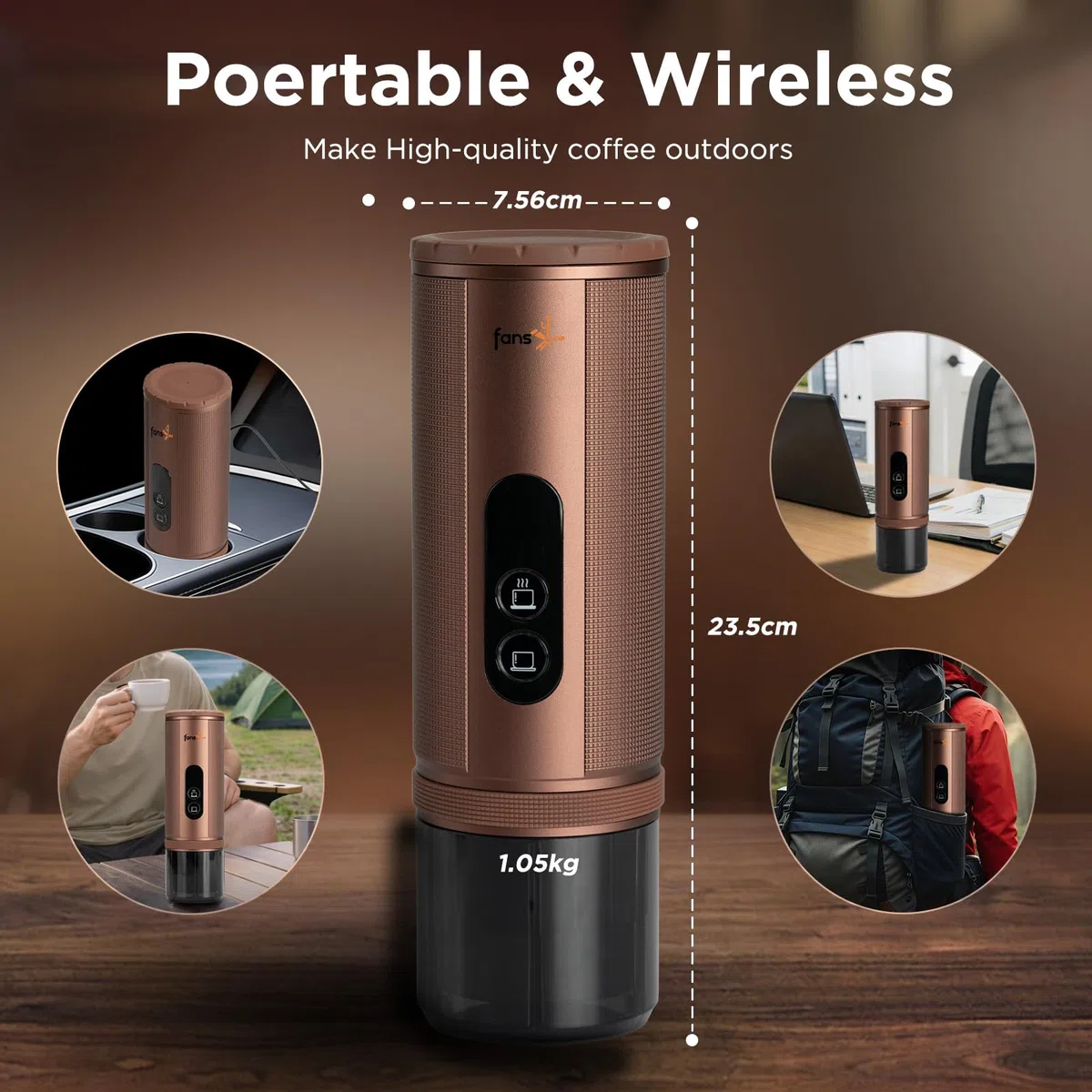 Cafetera Espresso Portátil: Cafetera Portatil Capsulas para Viaja - 8 Tazas por Carga - Calentamiento rápido - Indicado para coche y viajes - Compatible con Cápsulas Nespresso -Marrón