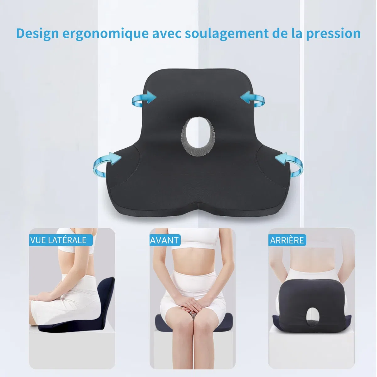 Cojín de asiento de coche con memoria de forma con soporte lumbar, comodidad ergonómica para la espalda, ideal para viajes largos, oficina, camión, conductor, funda extraíble y lavable. (Negro)