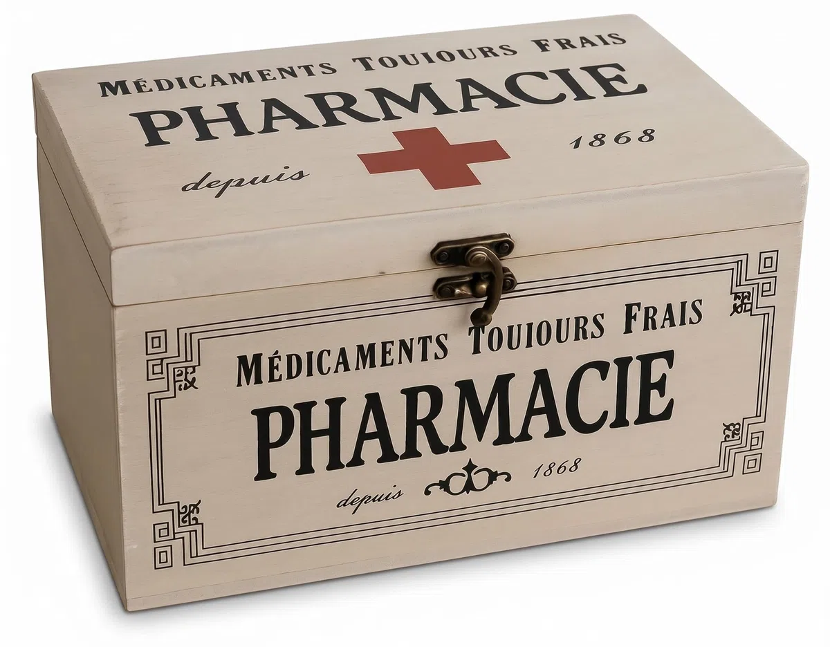khevga - Caja con Tapa de Madera y decoración con Motivos de Farmacia (23 x 13 x 13 cm)